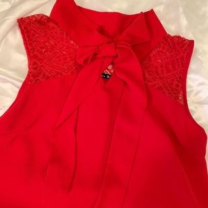 Notations Red, Sleeveless Blouse Top with Lace S